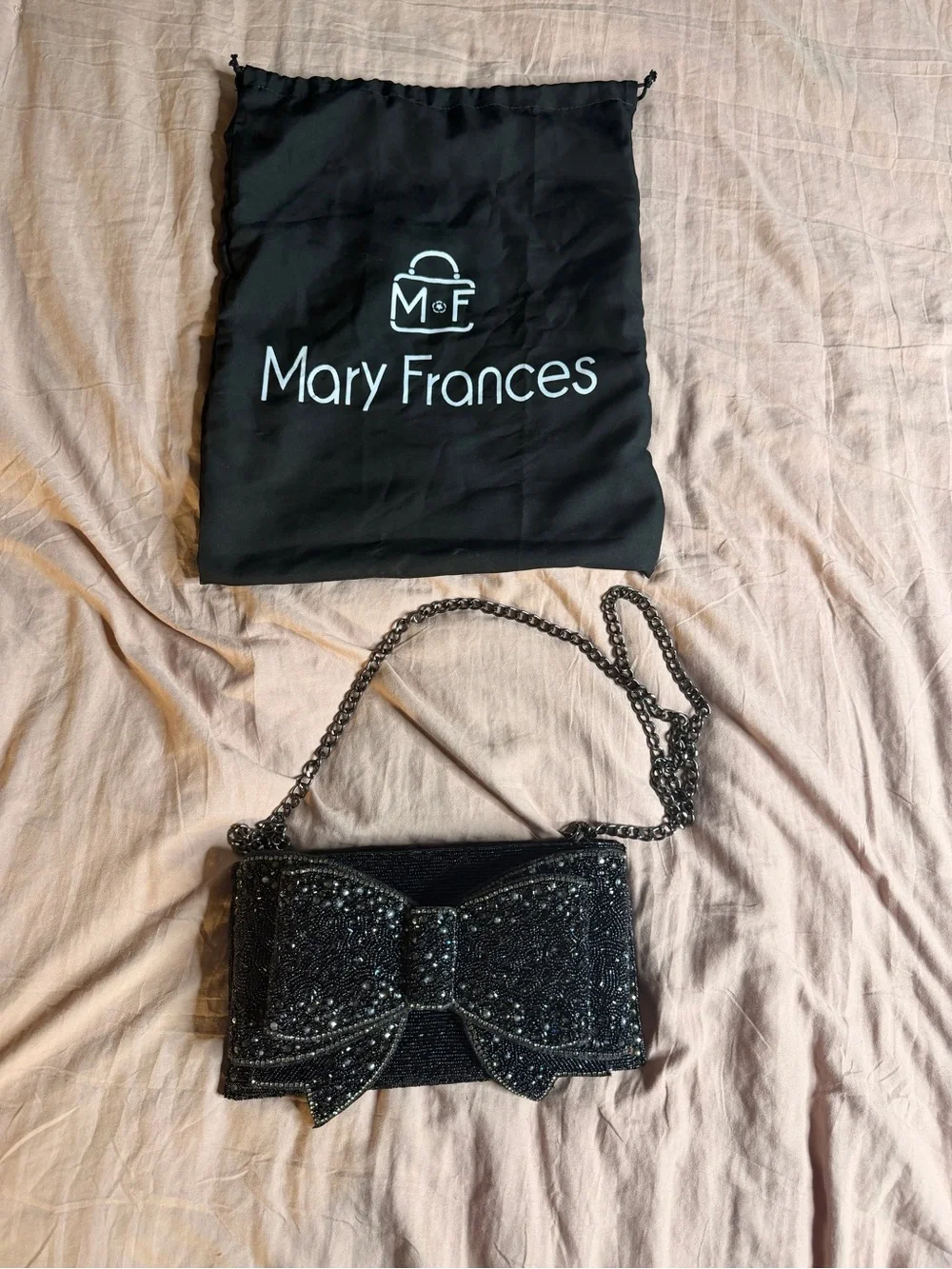 Mary Frances Black Beaded Bow Evening Bag